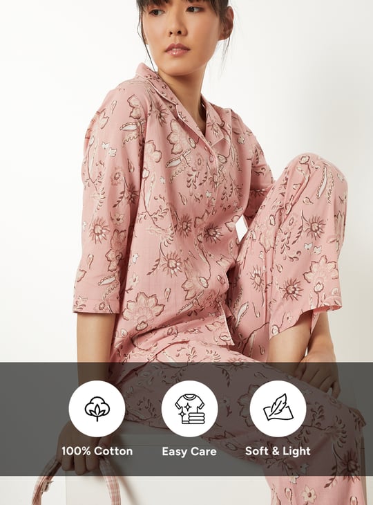 Women Pure Cotton Floral Printed PJ Set