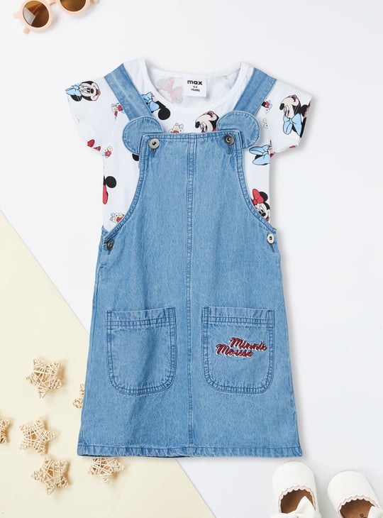 Girls Minnie Mouse Dungaree Dress with T-shirt