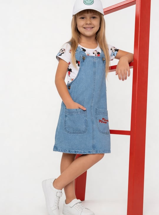 Girls Minnie Mouse Dungaree Dress with T-shirt