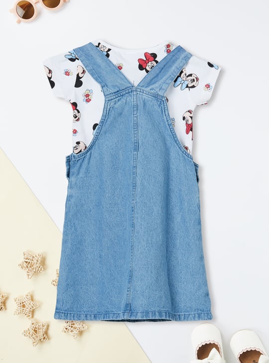 Girls Minnie Mouse Dungaree Dress with T-shirt
