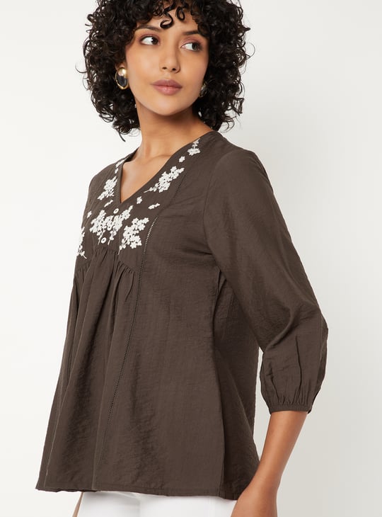 Women Embroidered Tunic | Brown