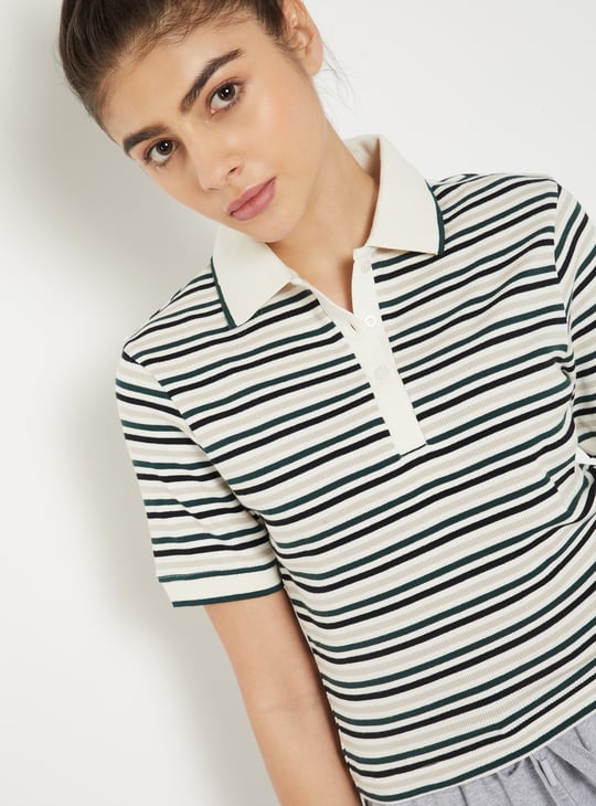Women Striped Sports Polo T-shirt