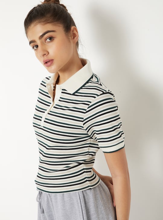 Women Striped Sports Polo T-shirt