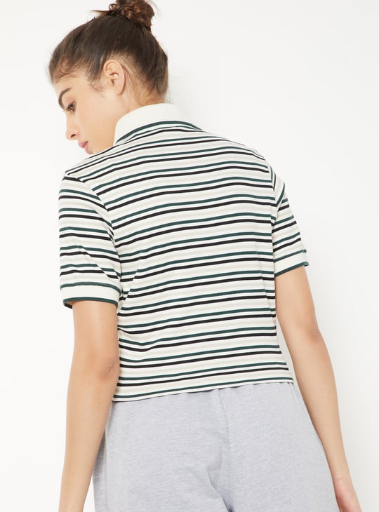 Women Striped Sports Polo T-shirt