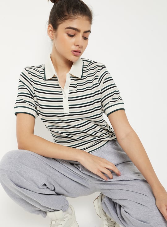 Women Striped Sports Polo T-shirt