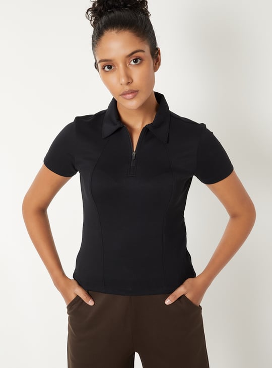 Women Solid Sports Polo T-shirt
