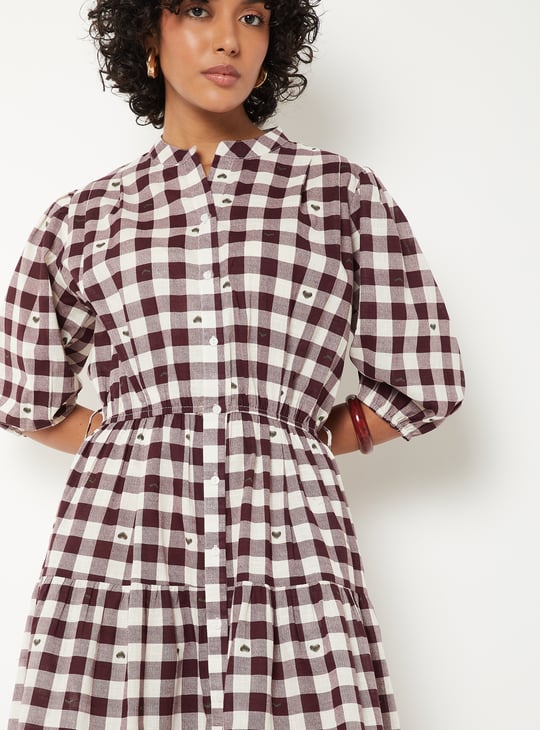 Women Checked Tiered Dress | Red | Checked