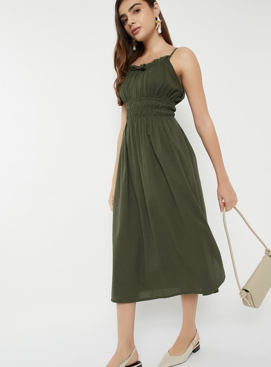 blue and green maxi dress Long-Sleeved Gianna Dress in Navy/Green Small Dot Seersucker main image 1