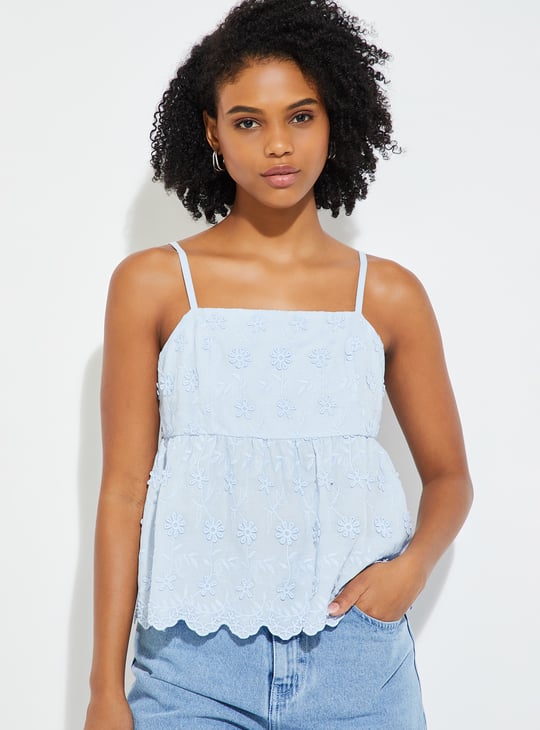 新品★andmary Paula lacey chiffon tops Blue Buy ALAYA F x URB_N Women Embroidered Scallop Hem Top Online at