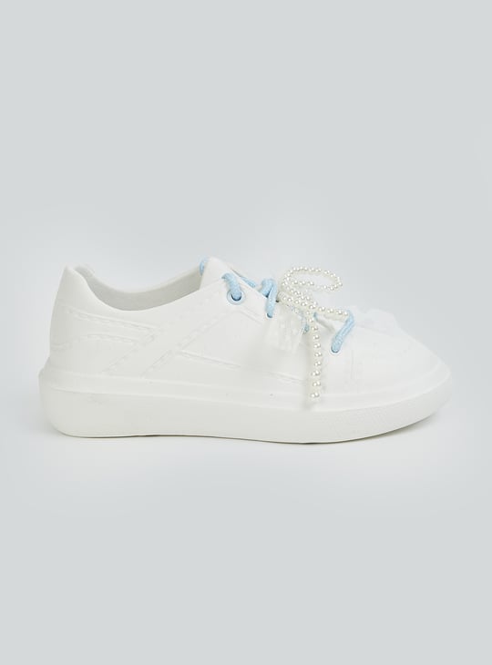 Girls Pearl Embellished Lace-Up Shoes
