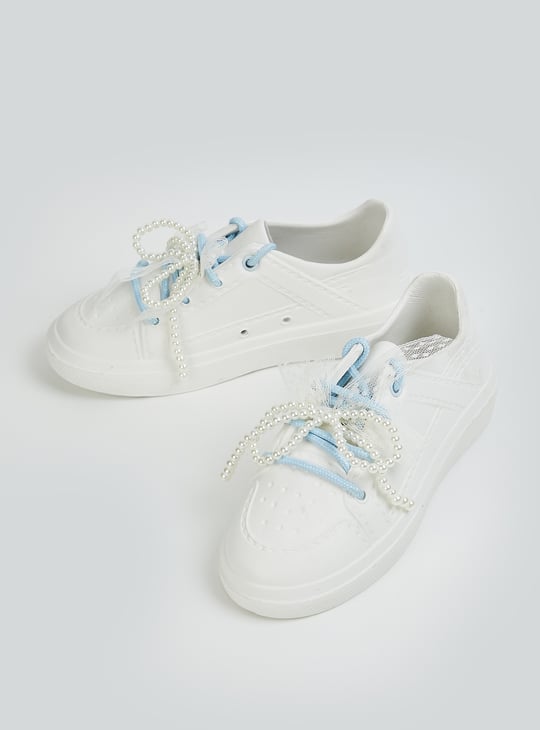 Girls Pearl Embellished Lace-Up Shoes