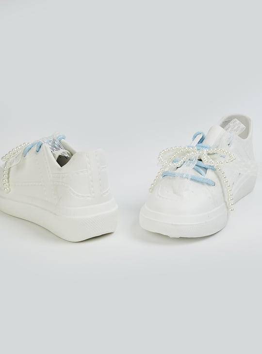 Girls Pearl Embellished Lace-Up Shoes