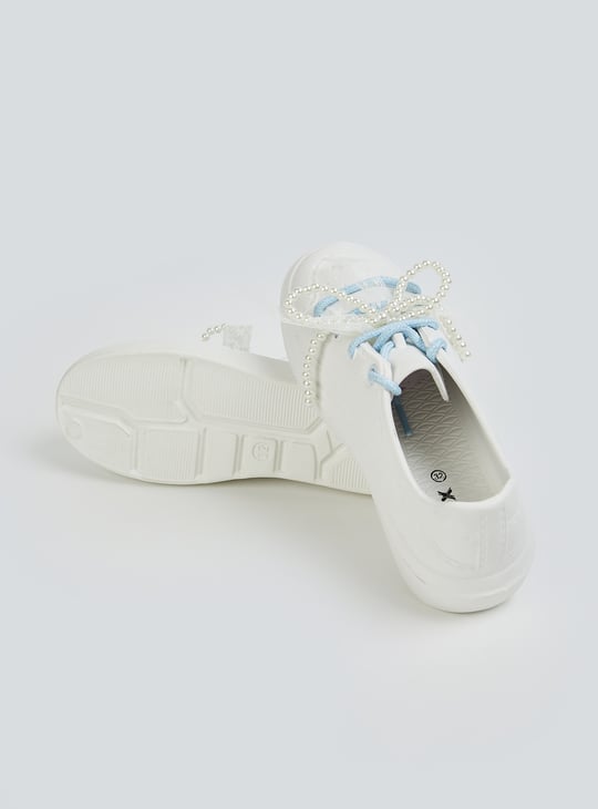 Girls Pearl Embellished Lace-Up Shoes