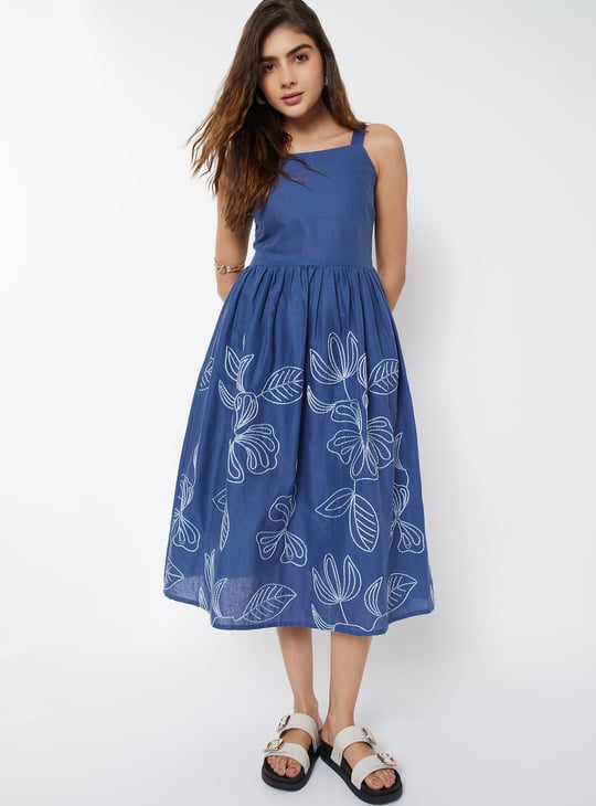 Women Embroidered Midi Dress | Blue