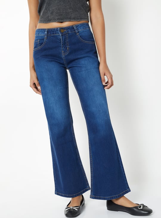 Women Dark Wash Mid Rise Bootcut Jeans Karman musica Back Bootcut 
