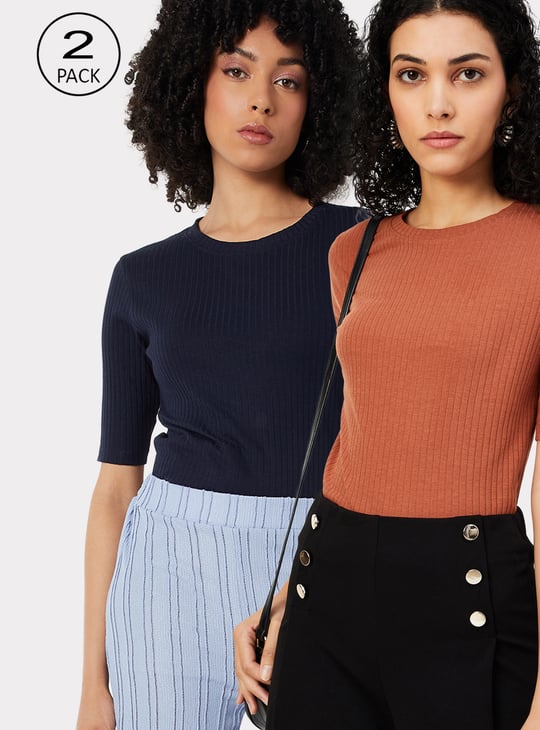 Women Ribbed T-shirt - Pack of 2