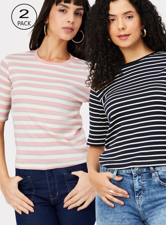 Women Striped Knit T-shirt - Pack of 2