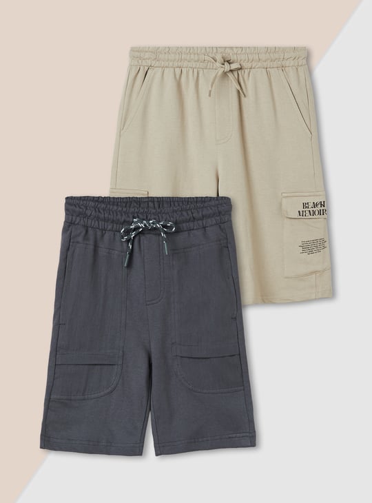 Boys Solid Cargo Shorts - Pack of 2