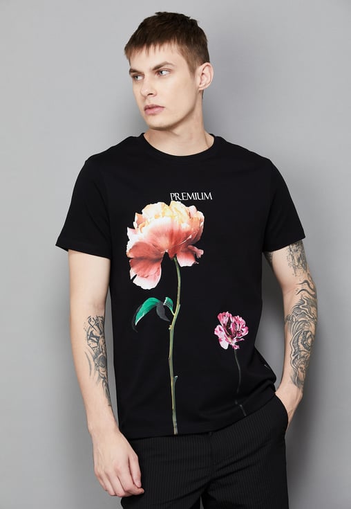 J*m様 GOODENOUGH PRINT TEE-FLOWER2 ブラック L 1000016532226-Black-Black-