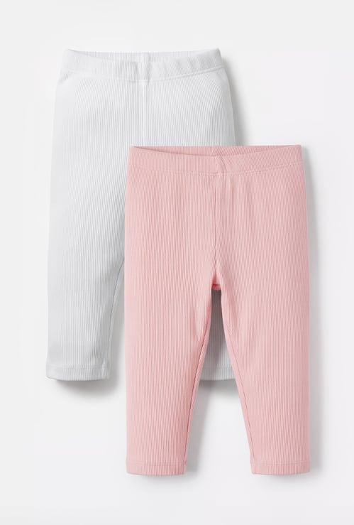 Juniors Solid Leggings with Elasticated Waist - Pack of 2