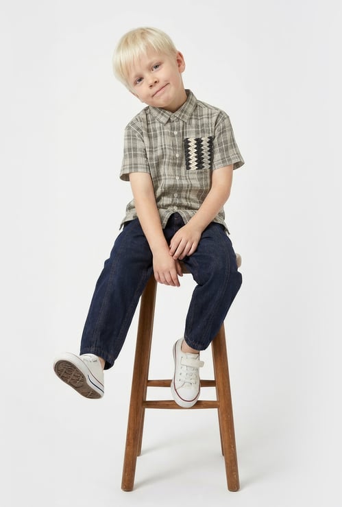 Juniors Checked Shirt with Crochet Pocket