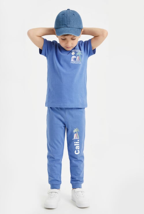 Juniors Beach Print T-shirt with Joggers Set