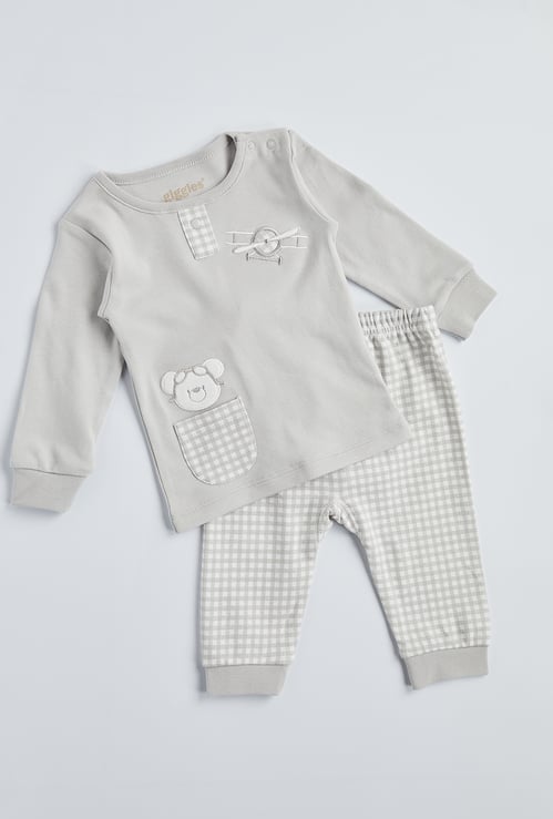 Giggles Embroidered T-shirt And Joggers Set