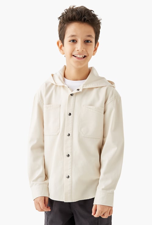 Juniors Solid Hooded Shirt