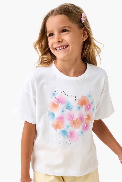 Juniors Sequined T-shirt with Short Sleeves