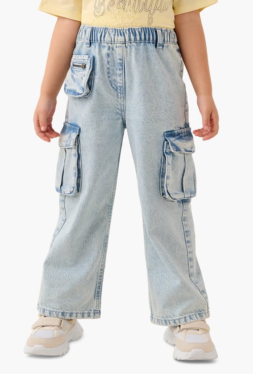 Juniors Girls' Solid Jeans with Pockets and Elasticated Waistband