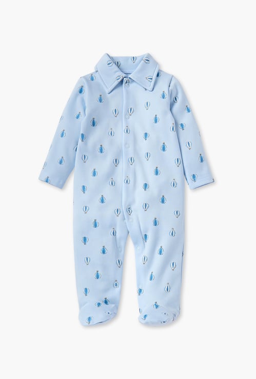 Juniors All-Over Air Balloon Print Closed Feet Sleepsuit with Long Sleeves