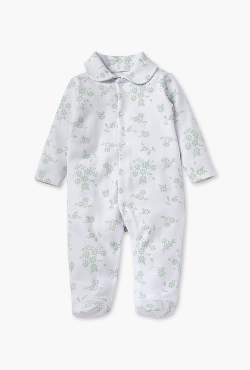 Juniors Floral Print Sleepsuit with Long Sleeves and Button Closure