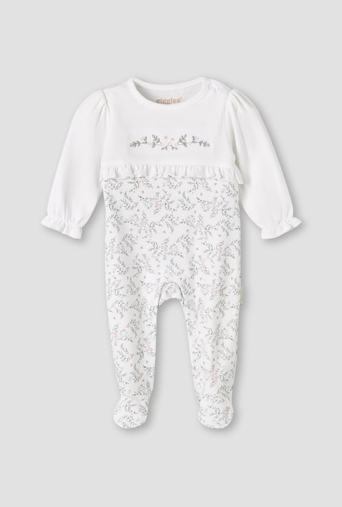 Giggles Floral Embroidered Long Sleeves Sleepsuit