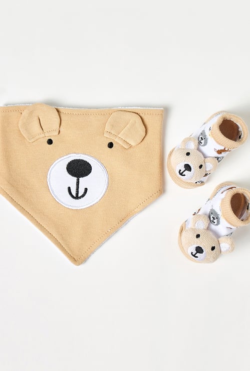 Juniors Bear Applique Bib and Booties Set
