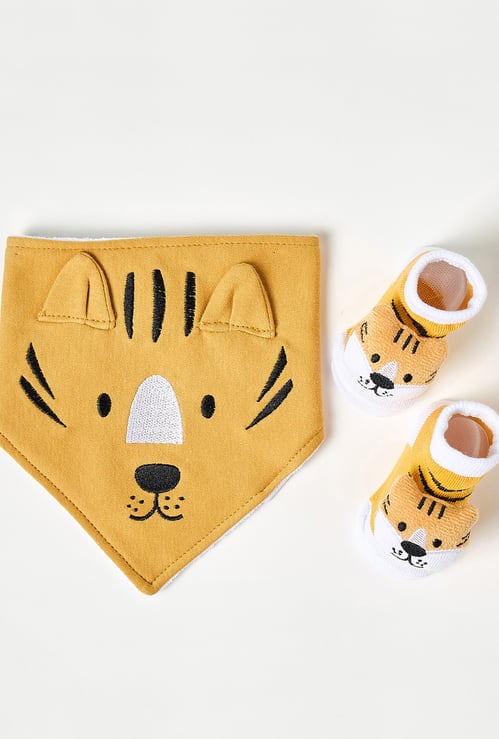 Juniors Tiger Applique Bib and Booties Set