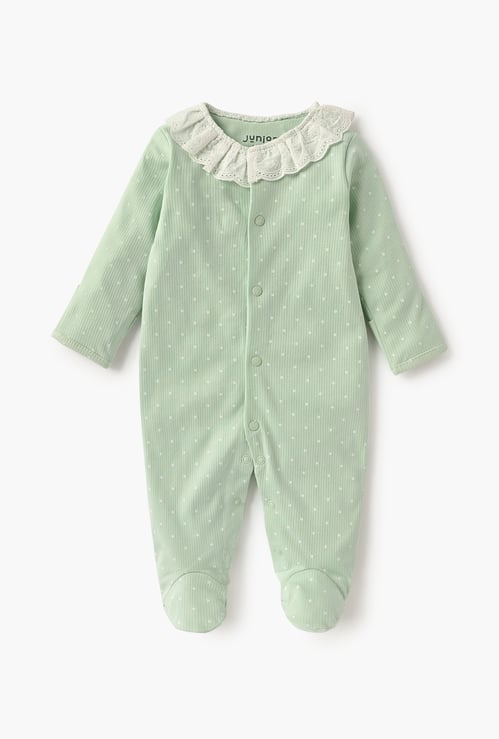 Juniors Polka Dot Print Sleepsuit with Lace Detail