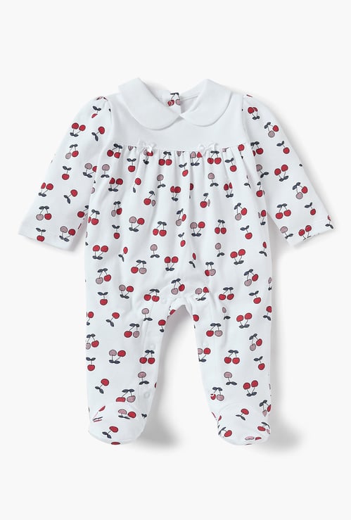 Juniors All-Over Cherry Print Sleepsuit with Peter Pan Collar