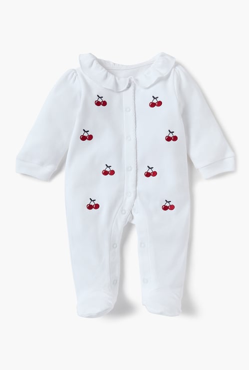 Juniors Cherry Embroidered Sleepsuit with Collar
