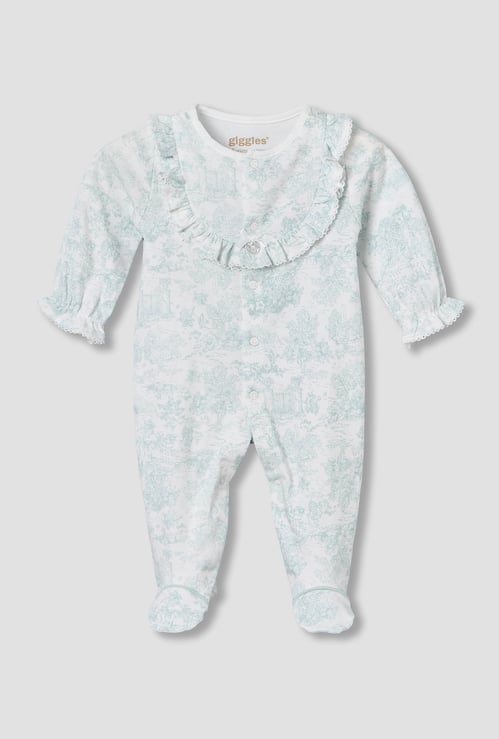 Giggles Ruffle Design Printed Long Sleeve Sleepsuit