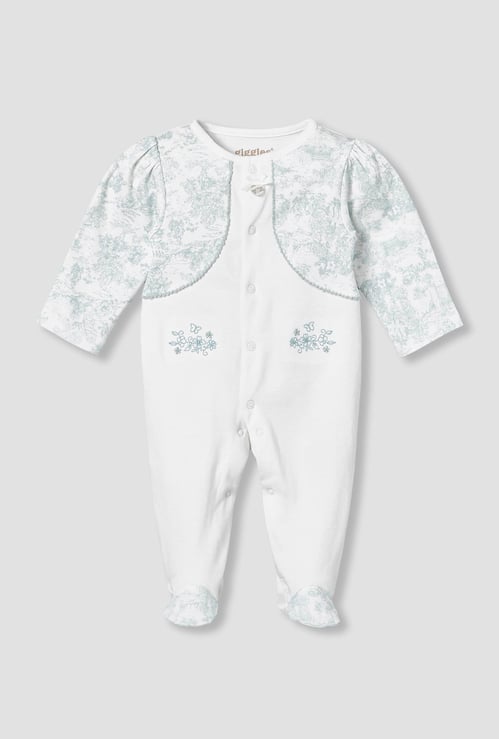 Giggles Floral Embroidered Long Sleeve Sleepsuit