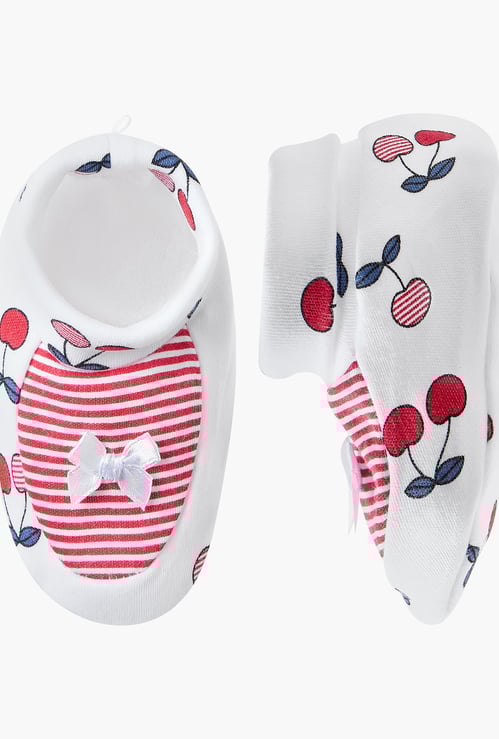 Juniors Cherry Print Booties with Bow Detail
