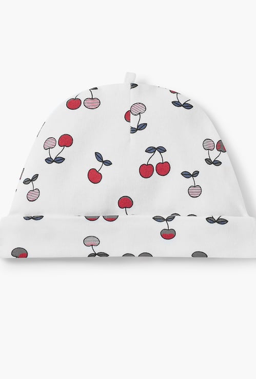 Juniors Cherry Print Beanie with Knot Detail