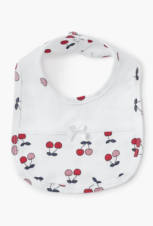 Juniors Cherry Print Bib with Button Closure