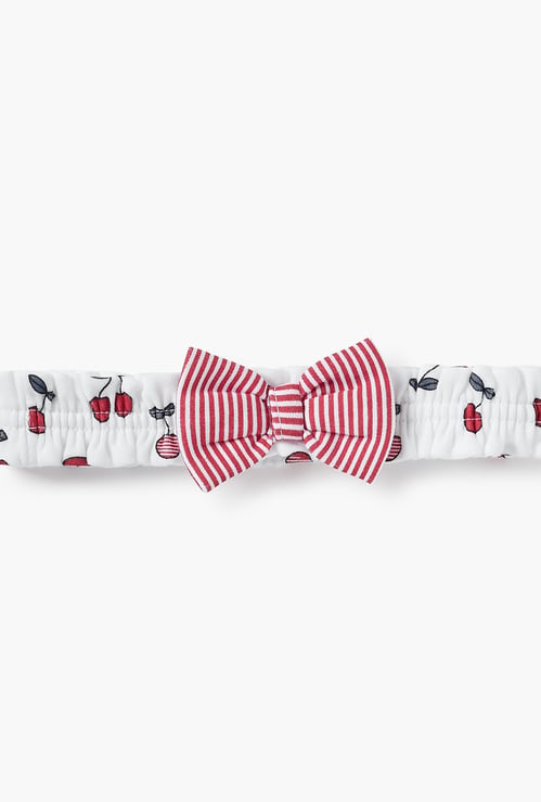 Juniors Cherry Print Headband with Bow Detail