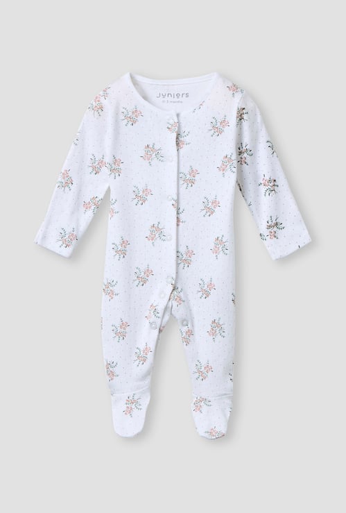 Juniors Floral Print Sleepsuit with Long Sleeves and Button Closure