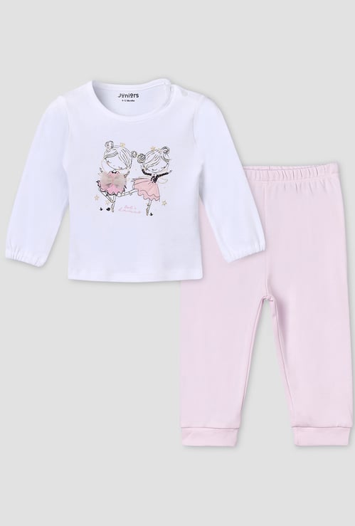 Juniors Printed T-shirt with Pyjamas Set