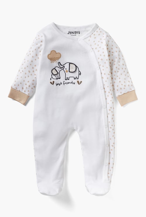 Juniors Embroidered Closed Feet Sleepsuit with Long Sleeves