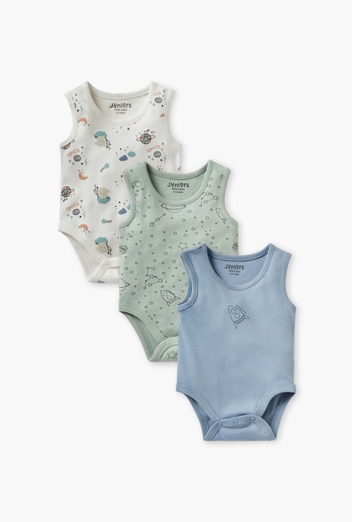 Juniors Space Print Sleeveless Bodysuit - Set of 3