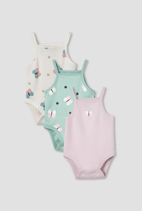 Juniors Butterfly Print Strappy Bodysuit - Set of 3