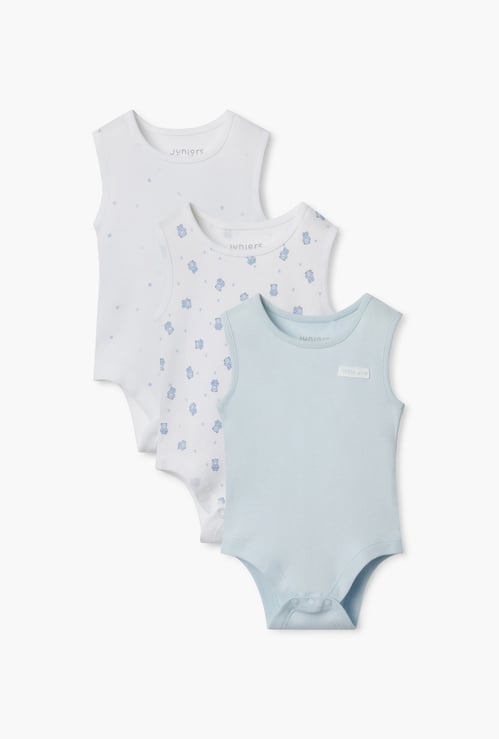 Juniors Assorted Sleeveless Bodysuit with Button Closure - Set of 3